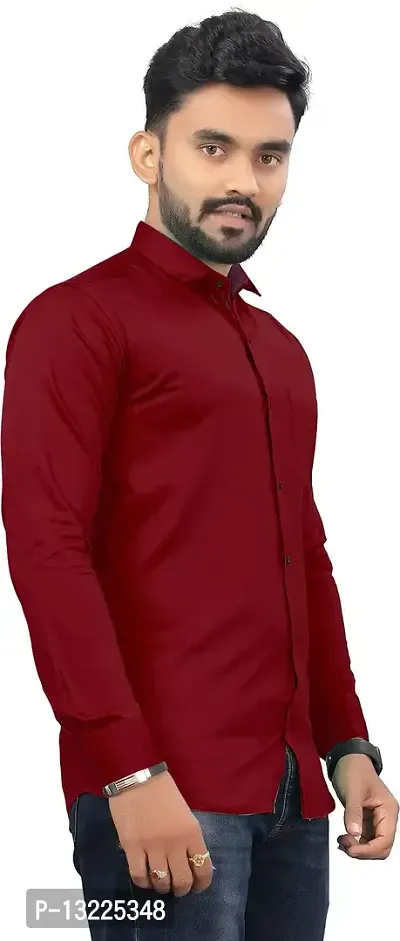 SR Enterprise Men's Cotton Solid Full Sleeve Casual Spread Collared Shirt (Maroon) (Size:- X-Large)-thumb3