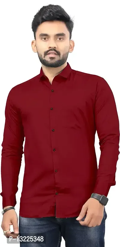 SR Enterprise Men's Cotton Solid Full Sleeve Casual Spread Collared Shirt (Maroon) (Size:- X-Large)-thumb0