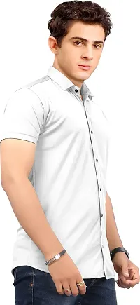 SR Enterprise Men's Lycra Blend Solid Half Sleeve Casual Spread Collared Shirt {White} {Size:- X-Large}-thumb3