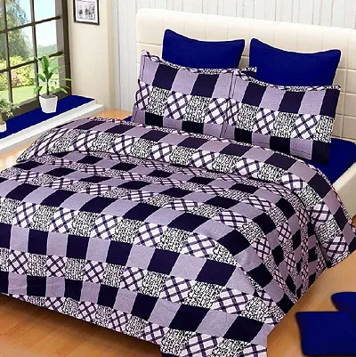 Printed Polycotton Double Bedsheet with 2 Pillow Covers