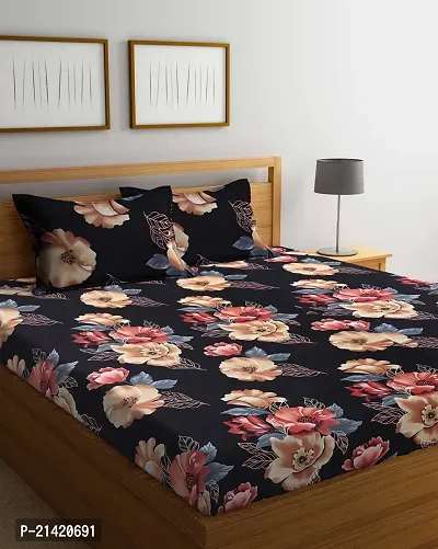 Comfortable Microfiber Printed Queen Bedsheet with Pillow Covers-thumb0