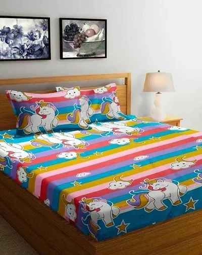 Homtoyz Glace Cotton Kids Favourite Character Cartoon Print Double bedsheet with 2 Pillow Covers