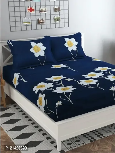 Comfortable Microfiber Printed Queen Bedsheet with Pillow Covers-thumb0