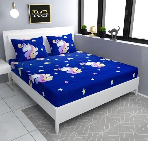 Precise Fabrics Elastic Fitted Glace Cotton King Size (78x72x Upto 6 Inches) Bedsheet Cartoon Print for Kids with 2 Pillow Covers-200TC?