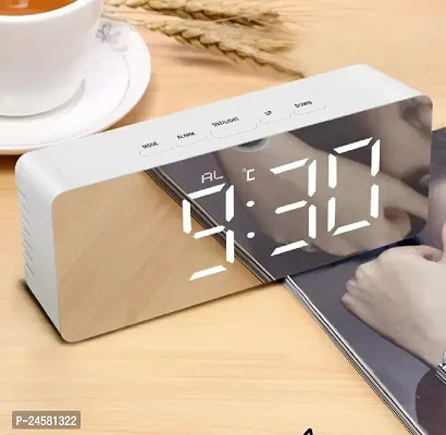 Alarm Clock, Mirror Clock For Students And Heavy Sleepers With Large Led Display, Time, Snooze, Temperature For Bedroom/Office (White)-thumb0