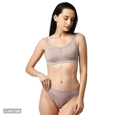 Stylish Cotton Blend Solid Bra And Panty Set for Women