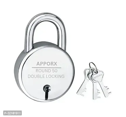 Apporx Round Silver Steel Lock With 3 Keys   Lock And Keys   Door Lock   Padlock-thumb0