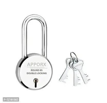 Apporx 65Mm New Round Padlock With Long Shackle   Steel Body   Iron Liver   Double Locking   3 Silver Keys   1 Padlock