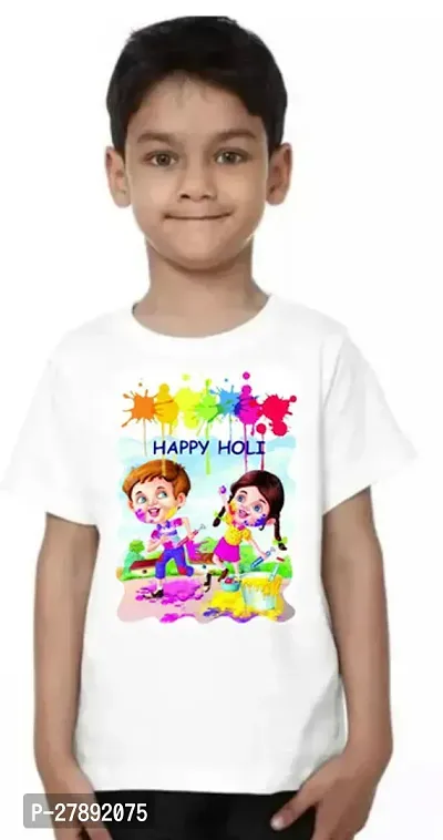 Elegant White Cotton Blend Printed T-Shirts For Kids