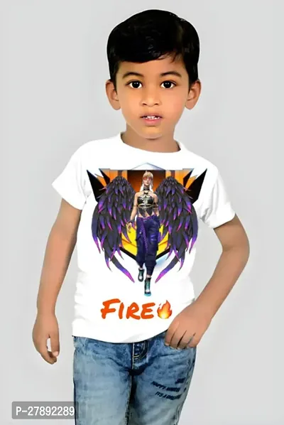 Elegant White Cotton Blend Printed T-Shirts For Kids-thumb0