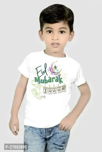 Elegant White Cotton Blend Printed T-Shirts For Kids-thumb0