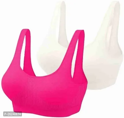 Pack Of 2 Super Support Everyday Bra For Women, Non Padded, Wire free, Full Coverage(pink, white)-thumb0