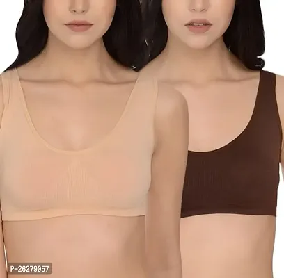 Pack Of 2 Super Support Everyday Sports Bra For Women, Non Padded, Wire free, Full Coverage(brown, skin)-thumb0