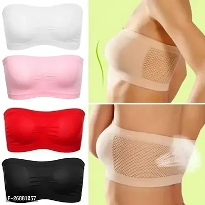 Pack Of 4 Women Cotton Wire Free, Strapless, Non-Padded Tube Bra-thumb0