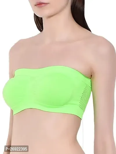 Pack Of 1 Women's  Cotton Wire Free, Strapless, Non-Padded Tube Bra (Neon Green)-thumb0