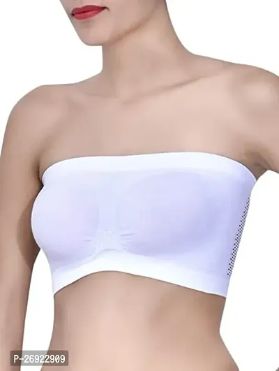 Pack Of 1 Women's Cotton Wire Free, Strapless, Non-Padded Tube Bra(White)-thumb3