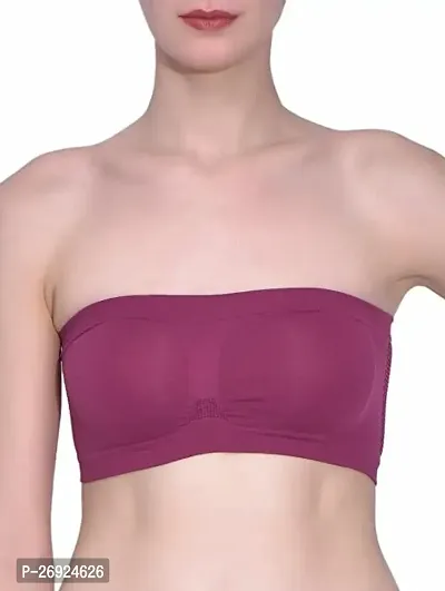 Pack Of 1 Women's Cotton Wire Free, Strapless, Non-Padded Tube Bra (Magenta)