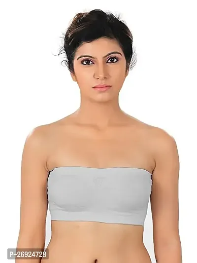 Pack Of 1 Women's Cotton Wire Free, Strapless, Non-Padded Tube Bra (Grey)
