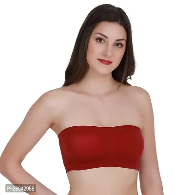Pack Of 1 Women's Cotton Wire Free, Strapless, Non-Padded Tube Bra(Red)