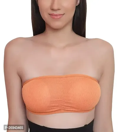 Pack Of 1 Cotton Wire Free, Strapless, Non-Padded Tube Bra(Orange)