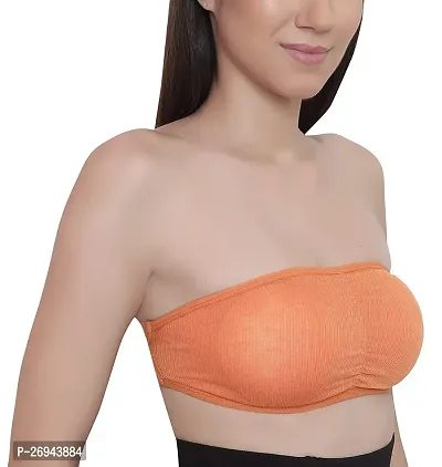 Pack Of 1 Women's Cotton Wire Free, Strapless, Non-Padded Tube Bra(Orange)