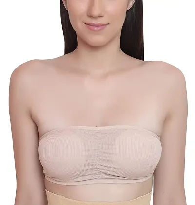 Ritu Creation Womens Nylon Spandex Padded Wire Free Seamless Strapless Tube Bandeau Bra with Removable Pads, Free Size