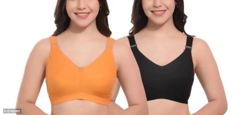 Pack Of 2 Women's Wirefree Non Padded Super Combed Cotton Elastane Stretch Full Coverage Everyday Bra(Yellow)