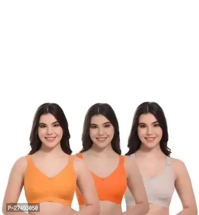 Pack Of 3 Women's Wirefree Non Padded Super Combed Cotton Elastane Stretch Full Coverage Everyday Bra(Yellow, Orange, Grey)