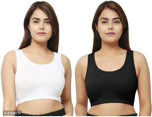 Pack Of 2 Women Cotton Non Padded Non-Wired Air Sports Bra(Black, White)-thumb0