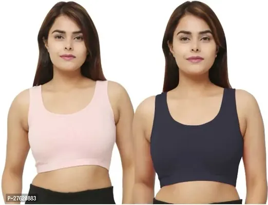 Pack Of 2 Women Cotton Non Padded Non-Wired Air Sports Bra(Black, Pink)
