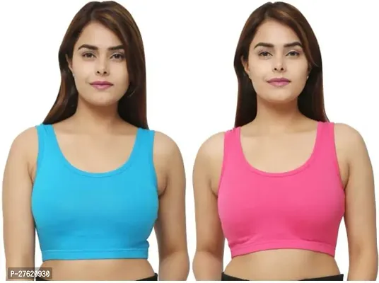 Pack Of 2 Women Cotton Non Padded Non-Wired Air Sports Bra(Blue, Pink)