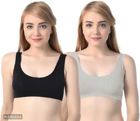 Pack Of 2  Women Cotton Non Padded Non-Wired Air Sports Bra (Black, Grey)-thumb0