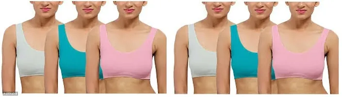 Pack Of 6 Women Cotton Non Padded Non-Wired Air Sports Bra(Pink, Blue, White)-thumb0