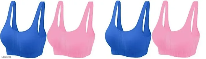 Pack Of 4 Women Cotton Non Padded Non-Wired Air Sports Bra (Blue, Pink)-thumb0