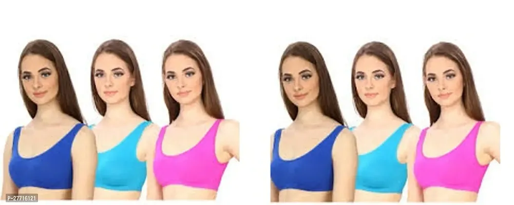 Pack Of 6 Women Cotton Non Padded Non-Wired Air Sports Bra(Blue, Pink, Navy Blue)