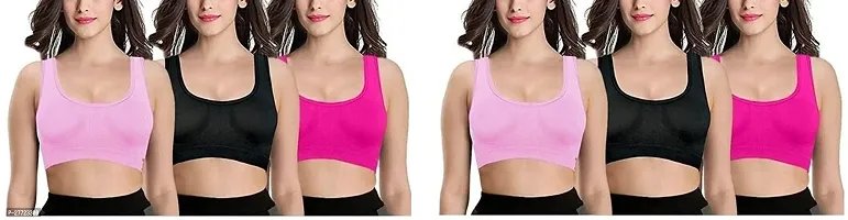 Pack Of 6 Women Cotton Non Padded Non-Wired Air Sports Bra(Black, Pink, Light Pink)