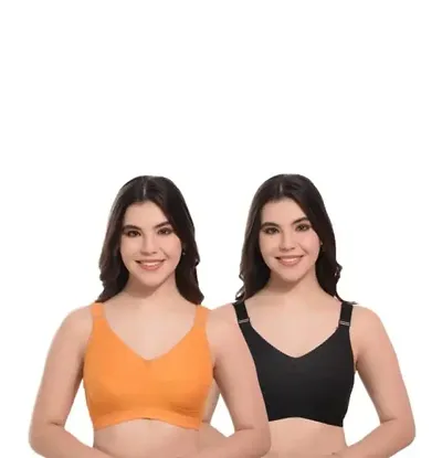 Pack Of 2 Women's Wirefree Non Padded Super Combed Elastane Stretch Full Coverage Everyday Bra(Yellow)