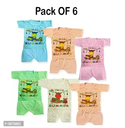 Cotton Half Sleeves Unisex Baby T-shirt and Shorts Set - Pack of 6