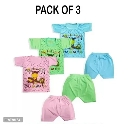 Infant Boys  Girls Multi-Color Cotton Printed T-shirts  Shorts(pack of 3)