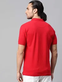 Stylish Polycotton Red Solid Polo Neck Half Sleeves T-Shirt For Men-thumb1