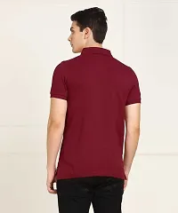 Stylish Polycotton Maroon Solid Polo Neck Half Sleeves T-Shirt For Men-thumb1