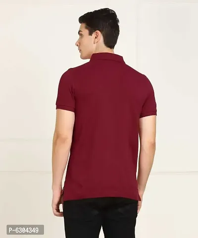 Stylish Polycotton Maroon Solid Polo Neck Half Sleeves T-Shirt For Men-thumb2