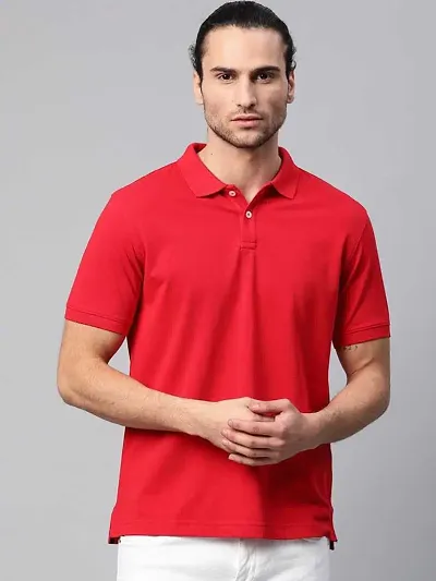 Stylish Polycotton Solid Polo Neck Half Sleeves T-Shirt For Men