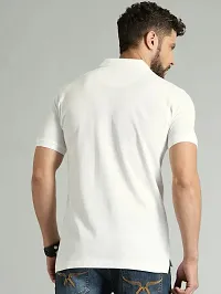 Stylish Polycotton White Solid Polo Neck Half Sleeves T-Shirt For Men-thumb1