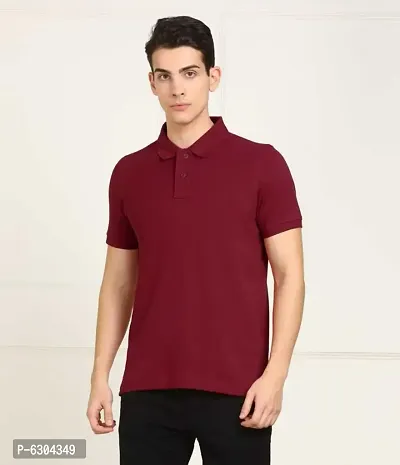 Stylish Polycotton Maroon Solid Polo Neck Half Sleeves T-Shirt For Men-thumb0