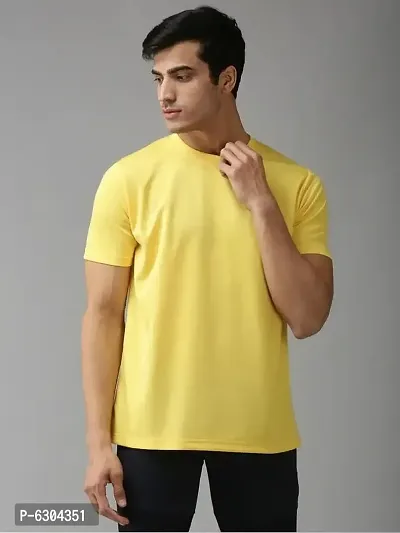 Stylish Polycotton Yellow Solid Round Neck Half Sleeves T-Shirt For Men