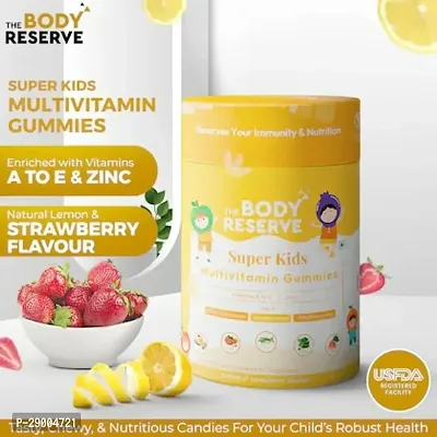 The Body Reserve's Super Kids Multivitamin Gummies | Daily Essential Vitamins B C D E B12  Minerals zinc for Kids Growth, Development, Strong Bones, Teeth  Immunity | Natural Lemon  Strawberry Flav-thumb3