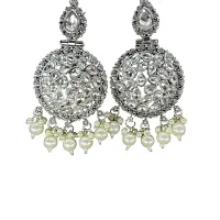 SIPSA Designer Party Wear Antique Kundan collection Party Wear Clear Beads, Crystal German Silver Dagnal Earring-thumb1