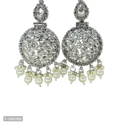SIPSA Designer Party Wear Antique Kundan collection Party Wear Clear Beads, Crystal German Silver Dagnal Earring-thumb2
