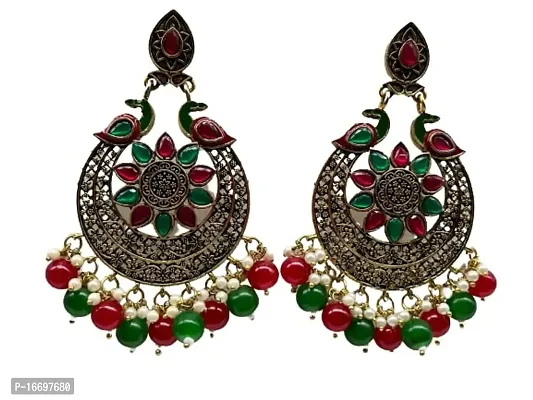 SIPSA Trendy Kundan Colorfull Earrings for womens and girls (Green, Red)-thumb0